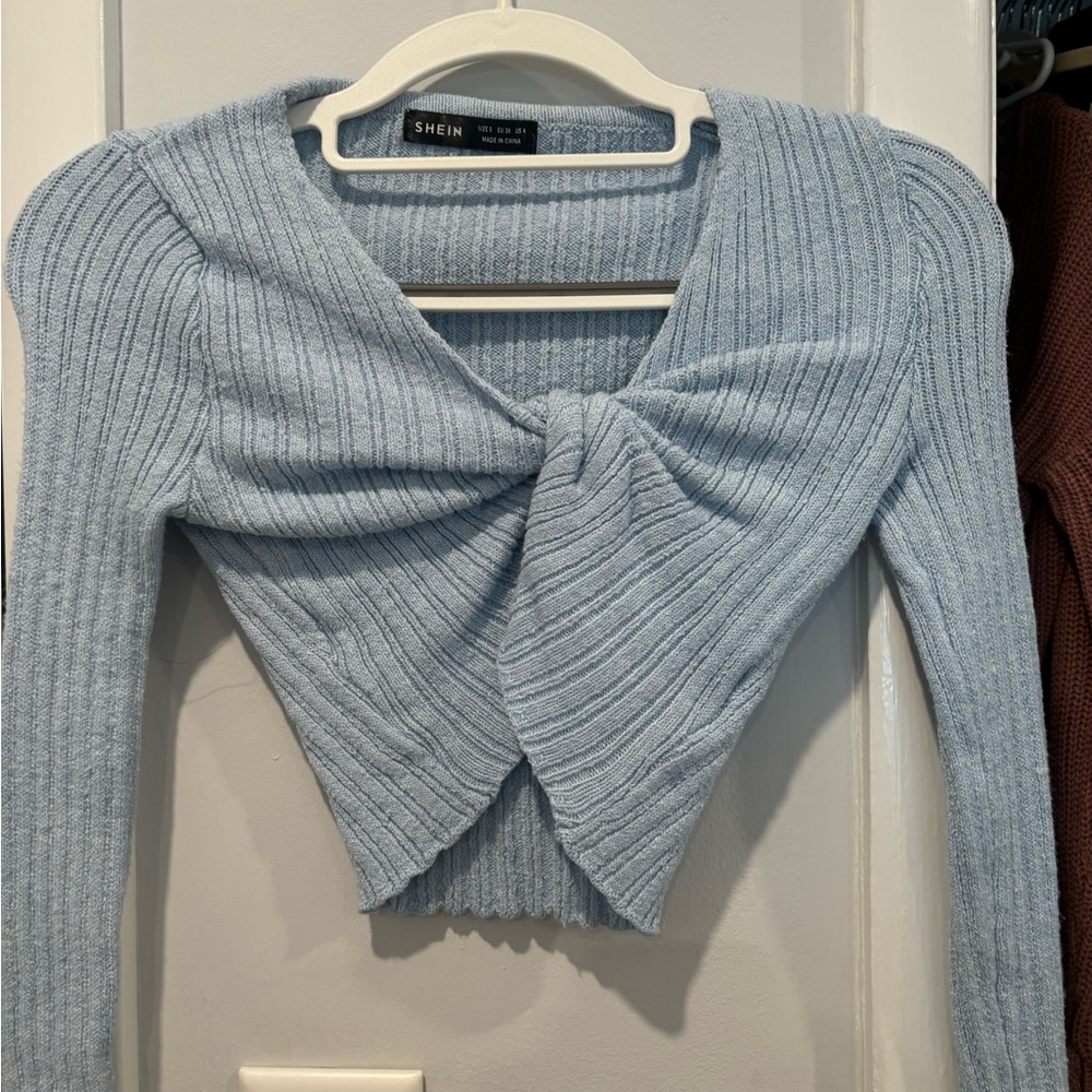 SHEIN Sky Blue Twist Front Crop Top